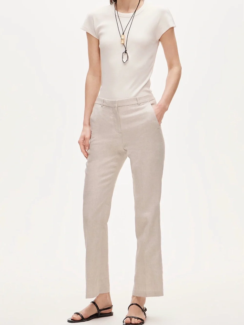 J.Crew Kaya Linen Blend Fully Lined Ivory Straight Leg Trousers Pants Size 6